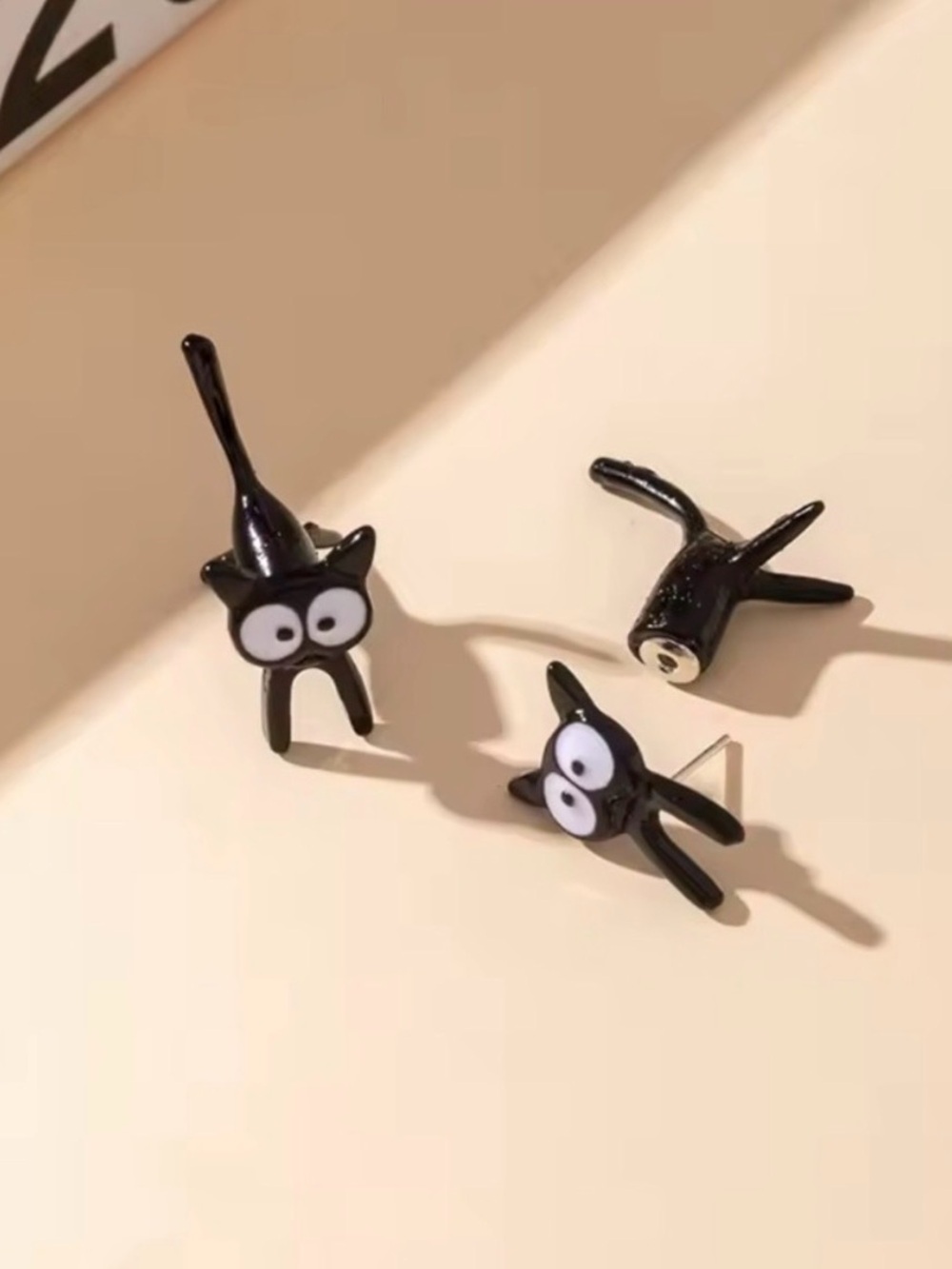 Playful Black Cat Stud Earrings - Picture 2 of 6